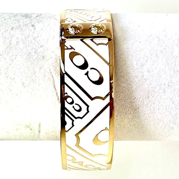 COACH Polished Gold & White Enamel Bangle Bracelet NEW - Picture 2 of 9